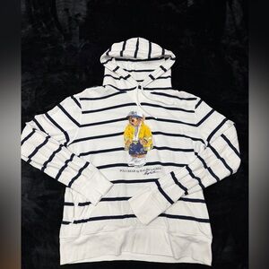 Polo bear by Ralph Lauren White and Navy Striped Hoodie